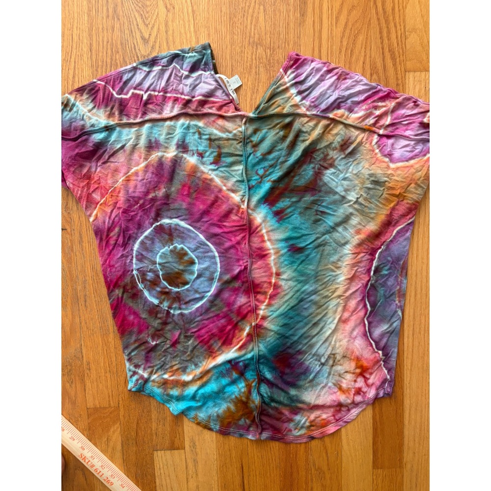 Mi Ami Ice Dye Geode Upcycled V-Neck Dolman Top Small Pink Teal Purple USA - Picture 5 of 5